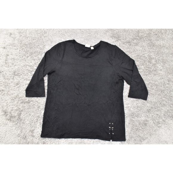 Chico's Size 3 Black Rayon Blouse - 23" Pit, 29" Length U Neck Long Sleeve - Picture 2 of 9